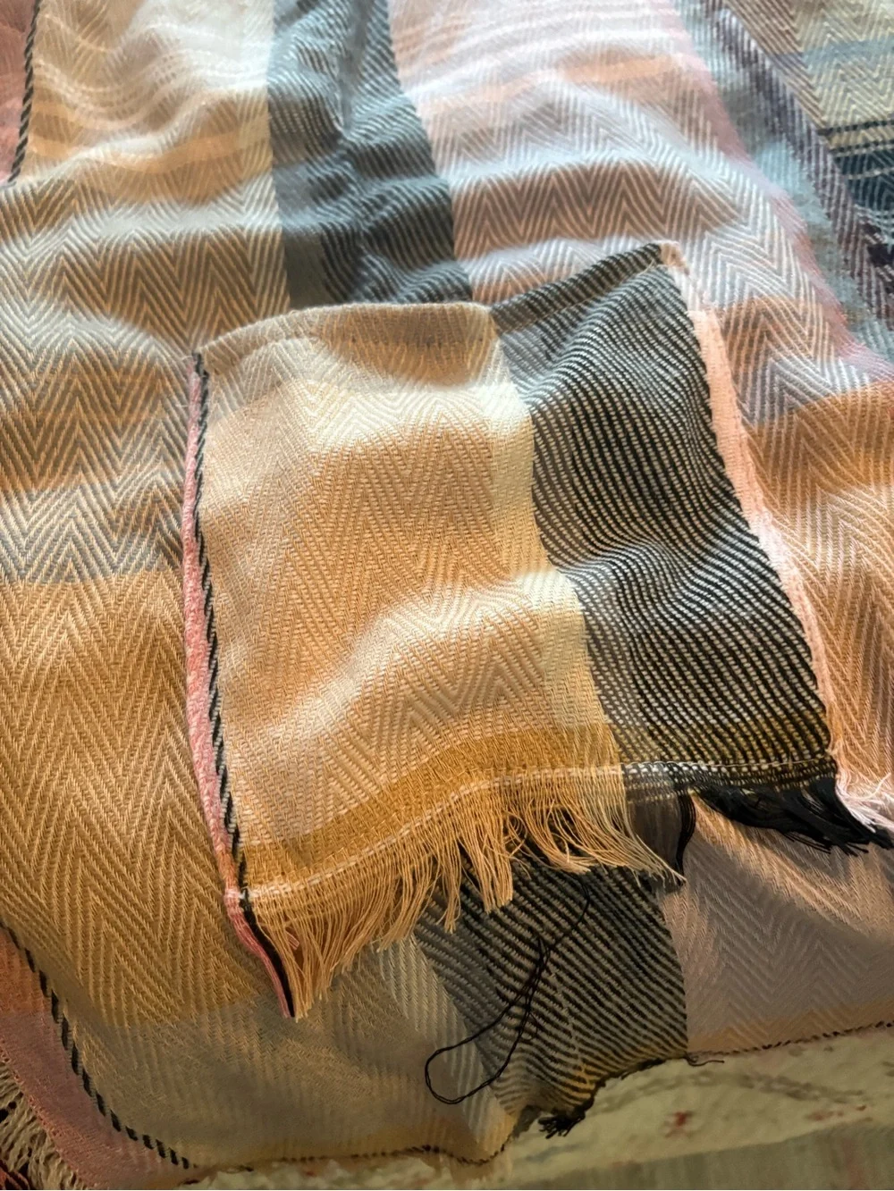 Plaid Fringe Open Front Kimono - Multi Pastel